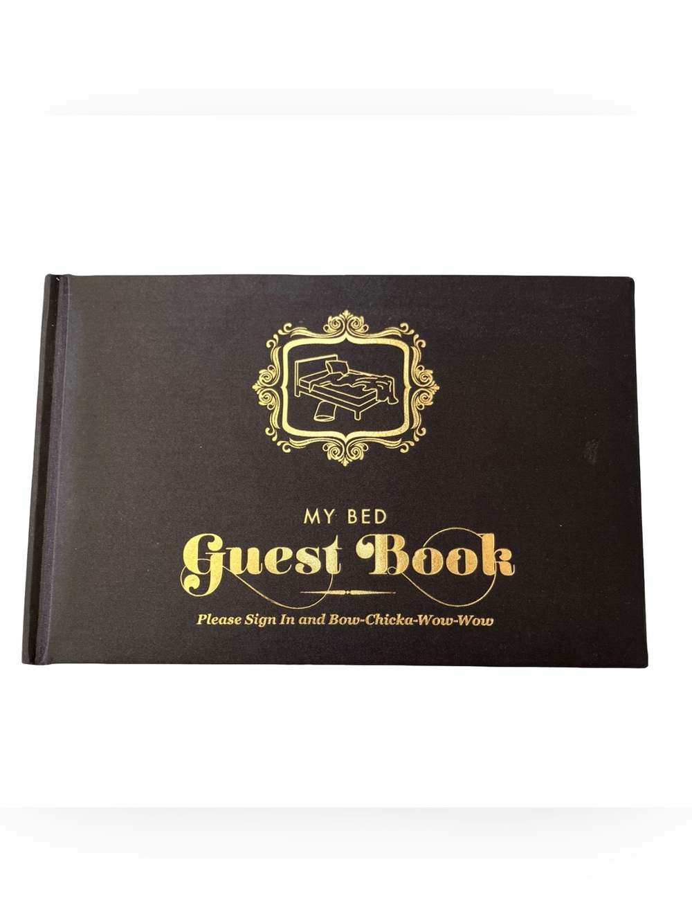 My Bed Guestbook Knock Knock Black Guest Book with Gold Accents